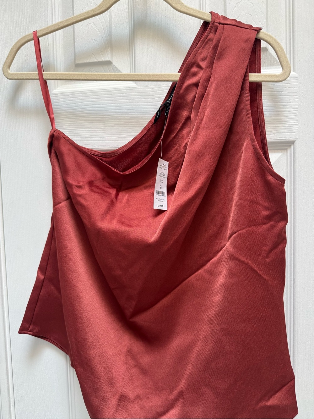 White House Black Market Rust One-Shoulder Satin Cowl Neck Camisole